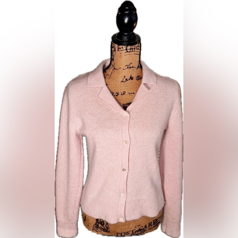 J Crew Lambswool Angora Rabbit Hair Blend Soft Girl Cozy Pink Cardigan Sweater S